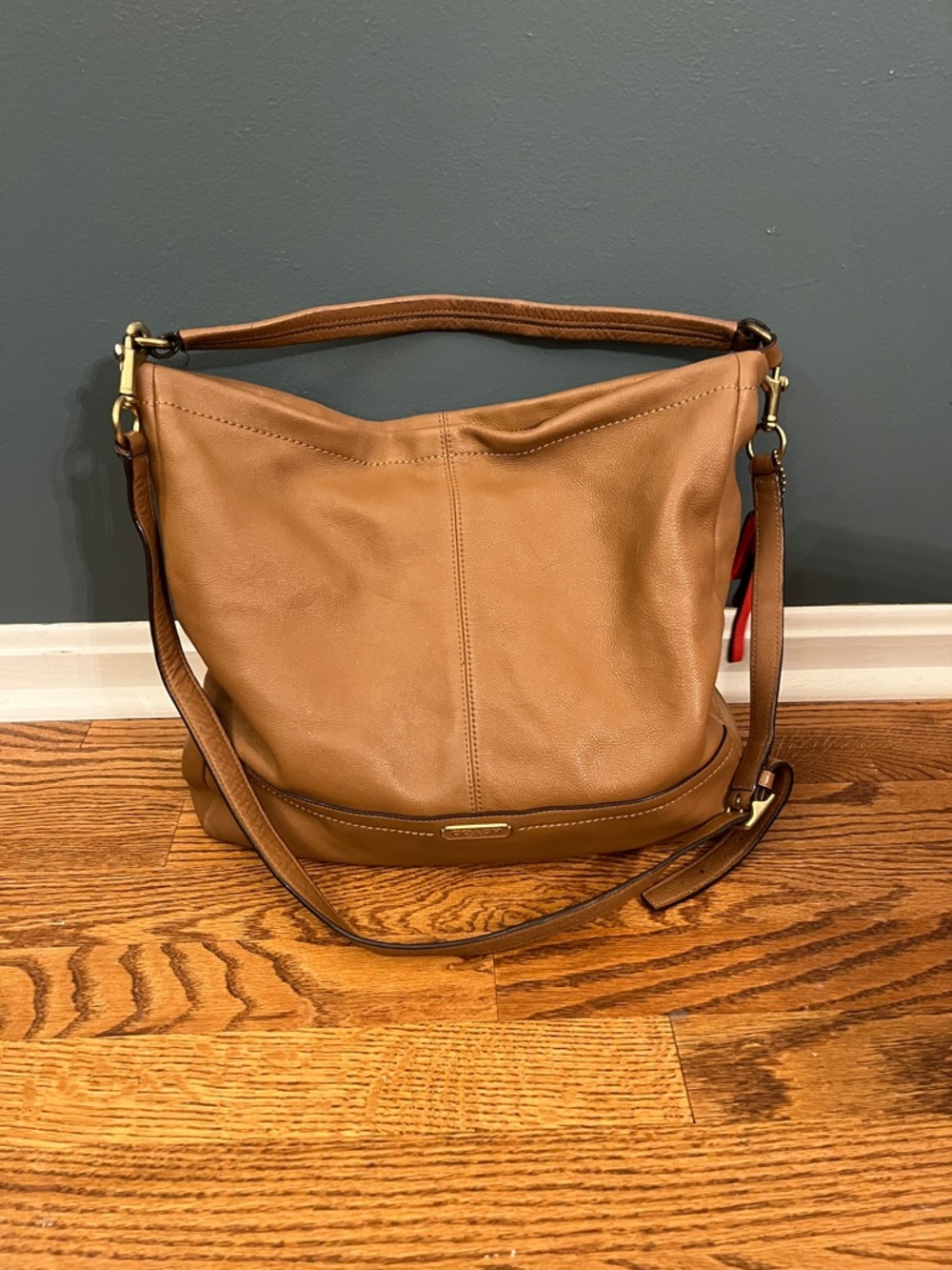 Coach Park Pebble Leather Hobo Shoulder Hand Carry British Tan Brown #F23293
